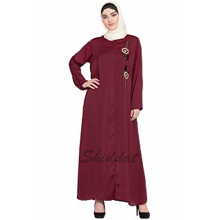 Designer Nida abaya with handwork- Maroon